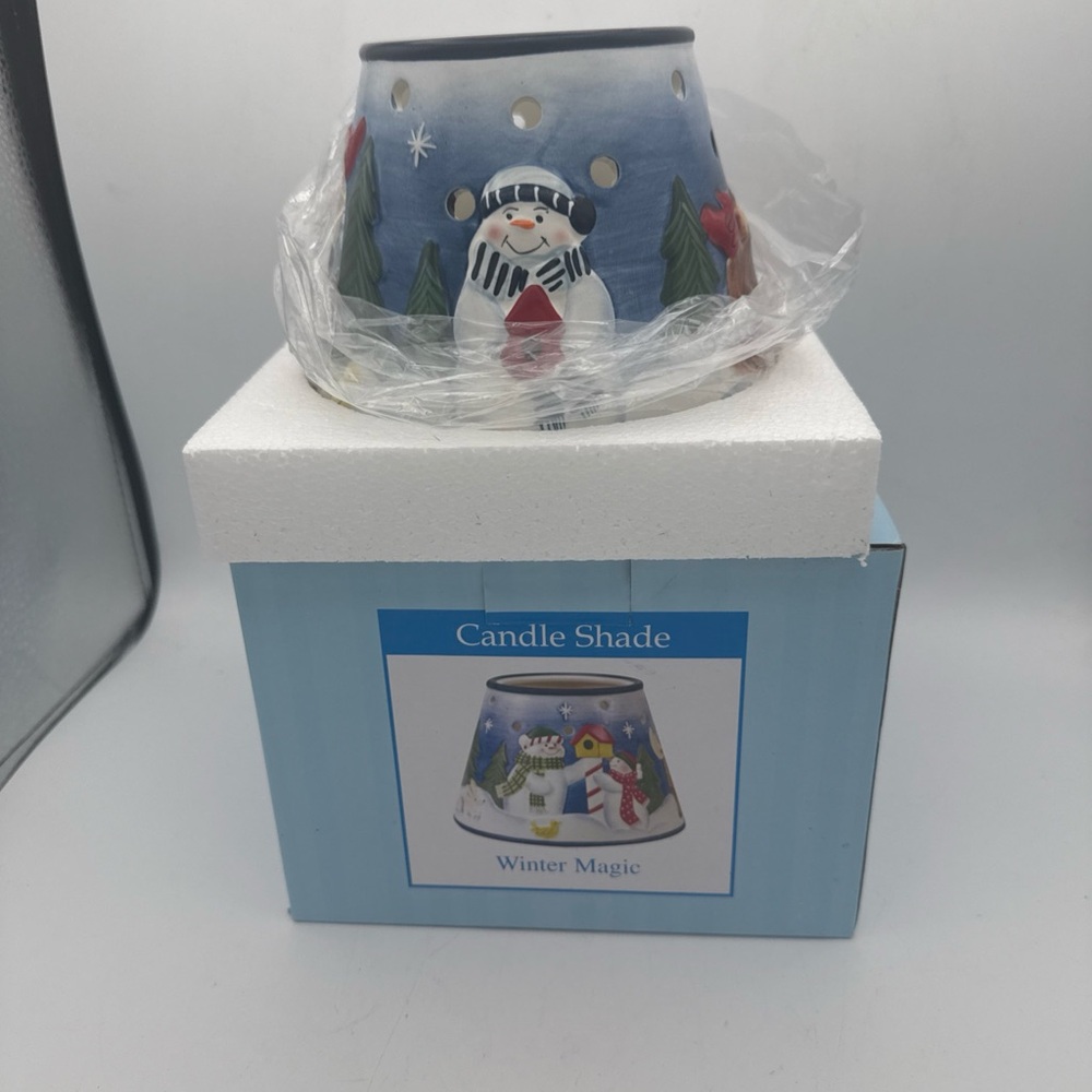 Old Virginia Candle Co jar Candle Shade capper Winter Magic Snowman New Open Box
